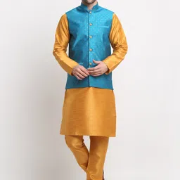 KRAFT INDIA Mandarin Collar Kurta With Churidar & Nehru Jacket-picture-13