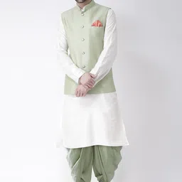 KISAH Men White Kurta with Dhoti Pants & Jacket-picture-42