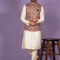 KISAH Mandarin Collar Straight Regular Kurta With Churidar & Nehru Jacket-picture-39