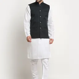 KRAFT INDIA Mandarin Collar Regular Pure Cotton Kurta with Churidar & Nehru Jacket-picture-3