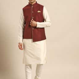 KISAH Mandarin Collar Kurta with Churidar & Nehru Jacket-picture-33