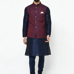 KISAH Men Textured Regular Fit Paisley  Kurta Jacket Churidar Set-picture-35