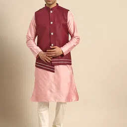 KISAH Men Maroon Regular Zardozi Kurta with Churidar-picture-43