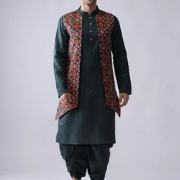 KISAH Men Teal Printed Kurta with Dhoti Pants-picture-41