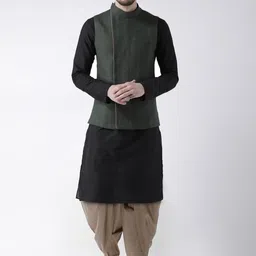 KISAH Men Olive Green Kurta with Dhoti Pant & Nehru Jacket-picture-30