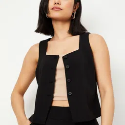 max Women Geometric Colourblocked Polyester Crop Tailored Jacket with Embroidered-81