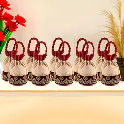 Kuber Industries Cream-Coloured 10 Pieces Regular Potli Bag With Handle-46