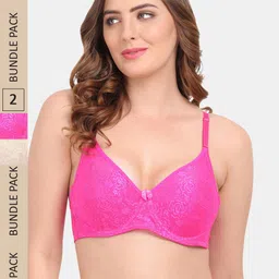 Amour Secret Pack Of 2 Floral Underwired Non-Padded Push-Up Bra-image-91