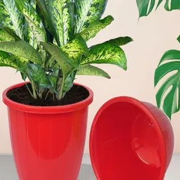 Kuber Industries Yellow & Red 5 Pieces Textured Planters-74