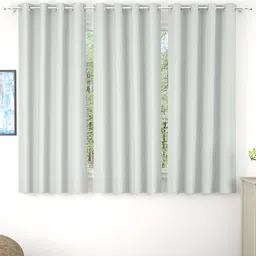 Story@Home Faux Silk Solid Solid 300GSM Grey Room Darkening Blackout Window Curtain - Set Of 3-17