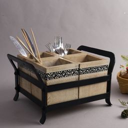Aapno Rajasthan Beige & Black Handcrafted 4 Section Wooden Organiser-image-38