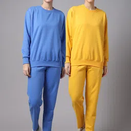 mack jonney VIMAL JONNEY Women Pack Of 2 Blue & Yellow Solid Fleece Tracksuits-picture-40