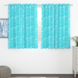 Story@home Turquoise Blue & White Set of 4 300GSM Semi Blackout Jacquard Eyelet Ringtop Window Curtains-image-77