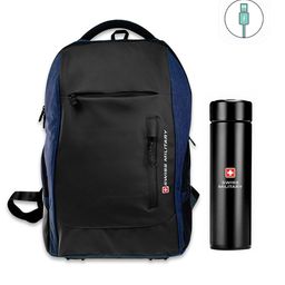SWISS MILITARY Unisex Blue Brand Logo Backpack with Digital Vacuum Flask-image-13