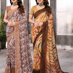 Moda Rapido Pack of 2 Floral Printed Pure Georgette Saree-picture-35