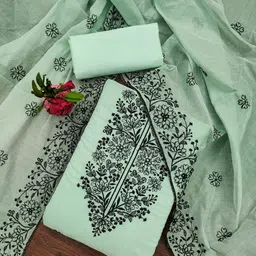 BlissFlair Floral Embroidered Chanderi Cotton Unstitched Dress Material-49