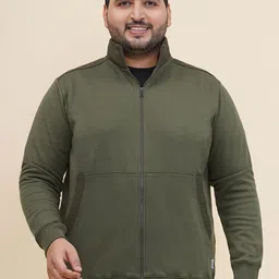 John Pride Men Plus Size Solid Mock Collar Pure Cotton Sweatshirt-17