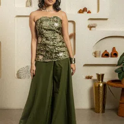 Hermyne Embroidered Strapless Tube Top With Palazzos-image-76