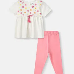 Nauti Nati Girls Cotton Floral Top & Bottoms With Gathered Waistline &Tassels-image-94