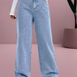 RIVI Women Comfort Wide Leg High-Rise Light Fade Acid Wash Stretchable Jeans-image-60