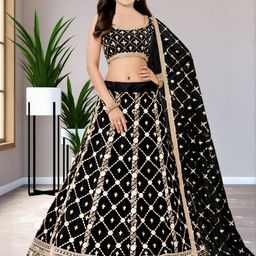 F Plus Fashion Girls Black Poly Georgette Semi-Stitched Lehenga Choli-image-3