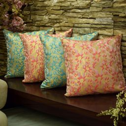 RoyalDeco Bageecha Coral 4 Pieces Ethnic Motifs Brocade Silk Square Cushion Covers-picture-10