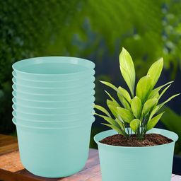 Kuber Industries 10Pcs Blue Textured Planters With Plate-91