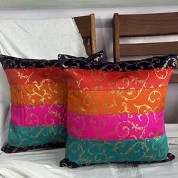 Pink Parrot Orange & Pink Ethnic Motifs Square Cushion Covers-image-18
