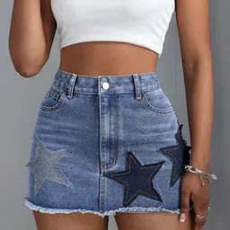 StyleCast Printed High-Waisted Denim Mini Skirt-image-31