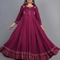 KALINI Women Maroon Floral Embroidered Anarkali Kurta-picture-12