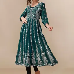 HERE&NOW Paneled Floral Embroidered Georgette Anarkali Kurta-picture-10