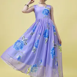 Kedar Fab Floral Printed Round Neck Georgette Anarkali Kurta With Dupatta-30