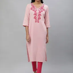AURELIA Floral Yoke Design Thread Work Straight Kurta-image-92