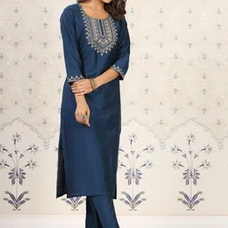 Ode by House of Pataudi Embroidered Yoke Design Straight Kurta-52