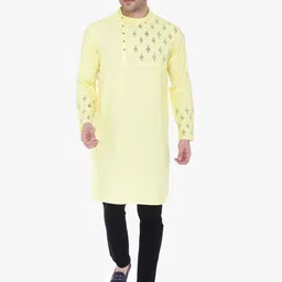 Kuons Avenue Men Cream-Coloured Yoke Design Angrakha Kurta-picture-5