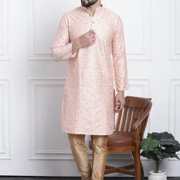 SOJANYA Floral Embroidered Regular Thread Work Silk Cotton Kurta With Churidar-picture-18