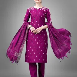 ARADHNA Ethnic Motifs Embroidered Straight Kurta with Churidar & Dupatta-picture-18