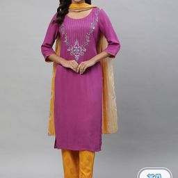 AURELIA Ethnic Motifs Embroidered Regular Thread Work Kurta With Palazzos & Dupatta-13