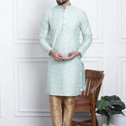 SOJANYA Ethnic Motifs Embroidered Regular Thread Work Silk Cotton Kurta With Churidar-picture-21