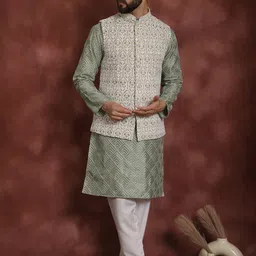 Anouk Ethnic Motifs Embroidered Regular Thread Work Kurta with Churidar & Nehru Jacket-7