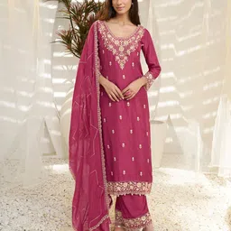 Seerat Round Neck Ethnic Motifs Embroidered Regular Thread Work Pure Silk Kurta-picture-18