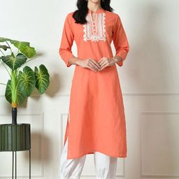 Laado - Pamper Yourself Women Floral Yoke Design Regular Thread Work Pure Cotton Kurta with Salwar-image-69
