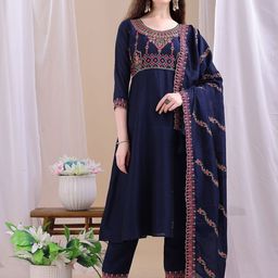 KALINI Women Ethnic Motifs Printed Anarkali Kurta with Trousers & Dupatta-image-87
