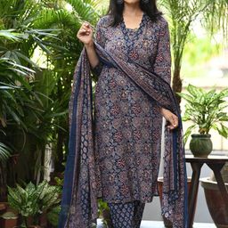 KALINI Women Ethnic Motifs Printed Cotton Kurta with Trousers & Dupatta-picture-51
