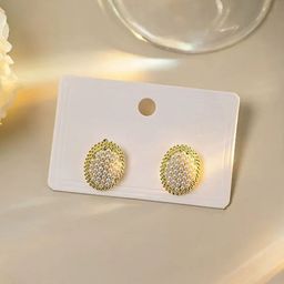 KRENOZ Gold-Plated Pearls Beaded Oval Studs-image-46
