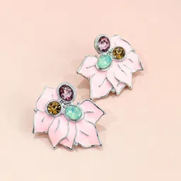 Krelin Silver-Plated Stainless Steel Matte Resin Floral Rhinestone Acrylic Petal Studs-image-2