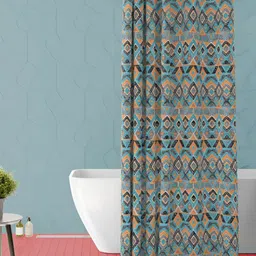 ArtzFolio Teal & Grey Geometric Printed Waterproof Shower Curtain-image-81