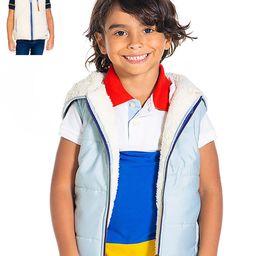 Cherry Crumble Kids Blue & Off-White Solid Reversible Hooded Padded Jacket-image-44