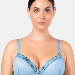 PARFAIT Plus Size Blue Textured Printed Underwired Lightly Padded T-shirt Bra P5831-picture-8