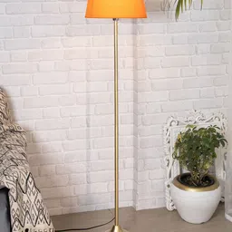 Homesake Orange Contemporary Gold-Plated Metal Straight Floor Lamp with Shade-31